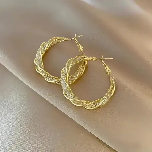 Small design winding metal earrings - Gold