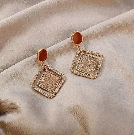 High-end super flash hollow double diamond earrings