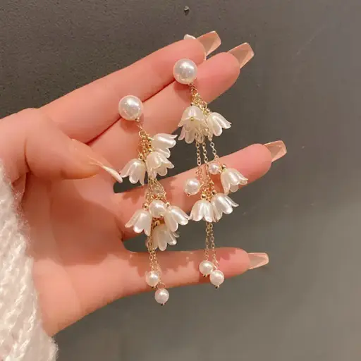 Elegant flower long tassel earrings